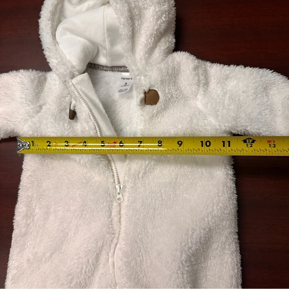 Carter Cozy White Fleece Baby Onesie Size 3 Months Bodysuit Winter Outdoor Warm